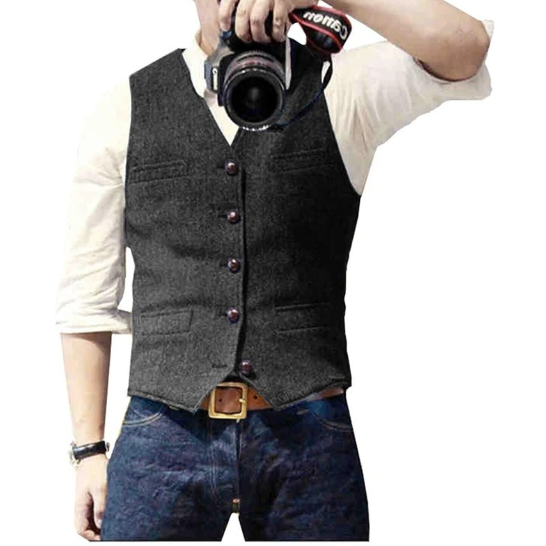 Herren Slim-Fit Trachtenweste für Oktoberfest in Schwarz