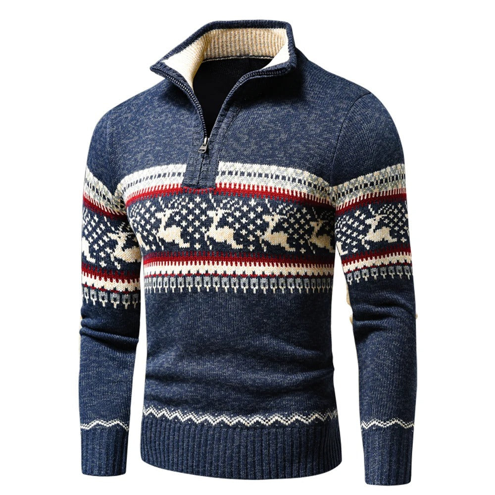 Herren Strickpullover mit Reißverschluss für Herbst in Blau