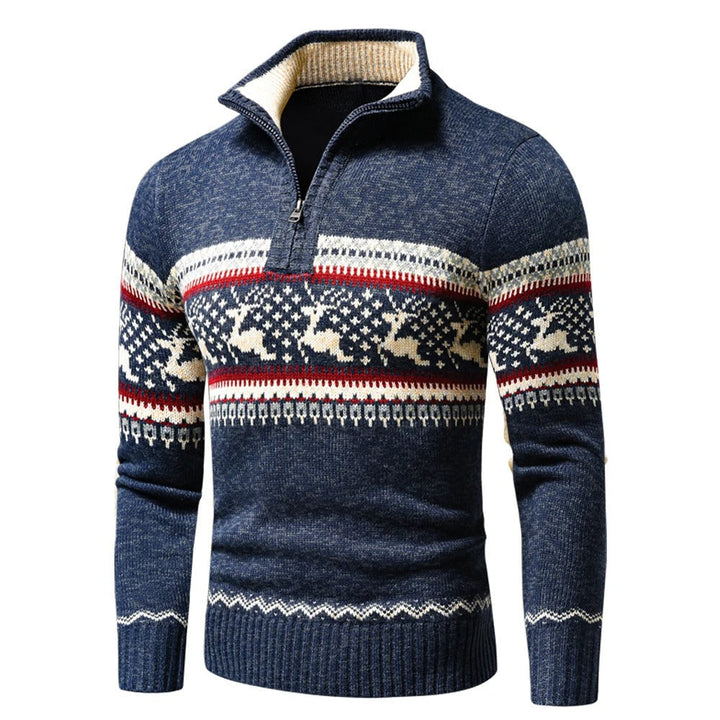 Herren Strickpullover mit Reißverschluss für Herbst in Blau