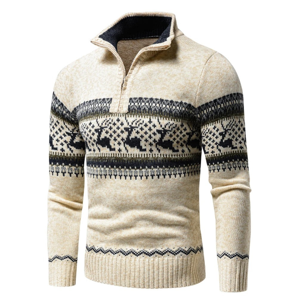 Herren Strickpullover mit Reißverschluss für Herbst in Hellbraun