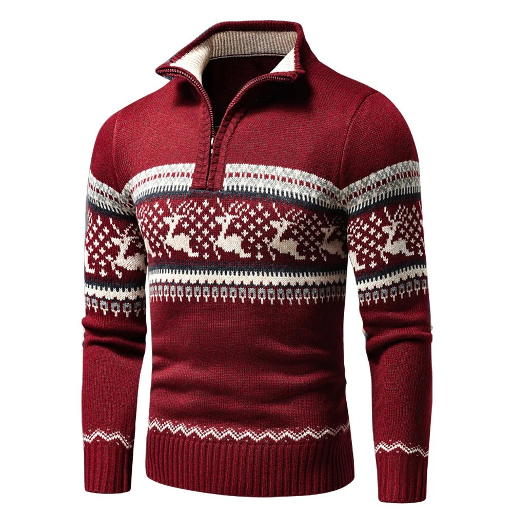 Herren Strickpullover mit Reißverschluss für Herbst in Rot