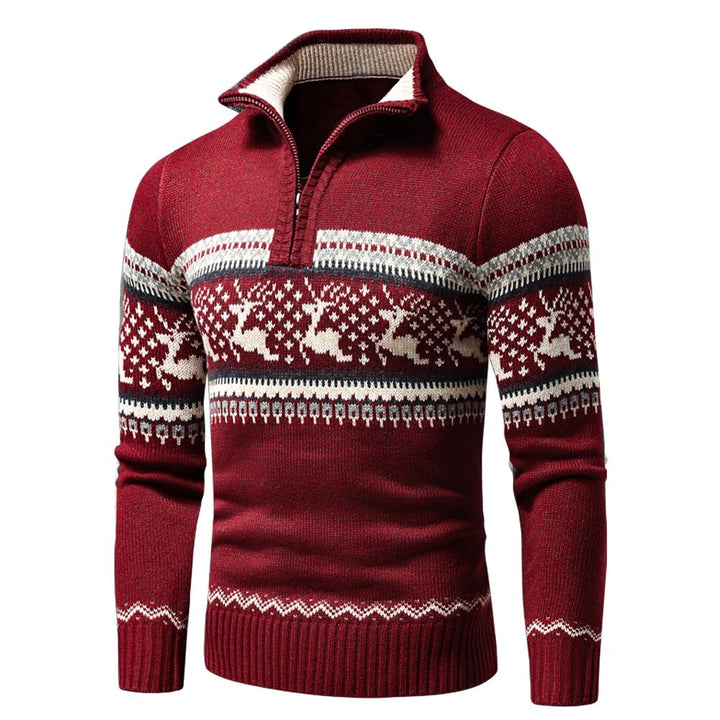 Herren Strickpullover mit Reißverschluss für Herbst in Rot