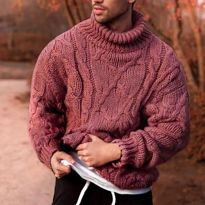Herren Strickpullover mit Rollkragen für Herbst in Rot