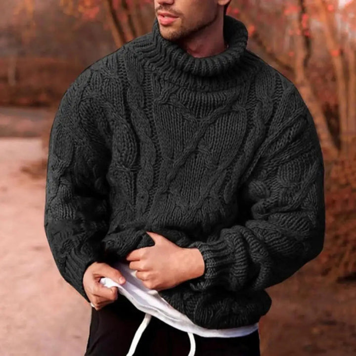 Herren Strickpullover mit Rollkragen für Herbst in Schwarz