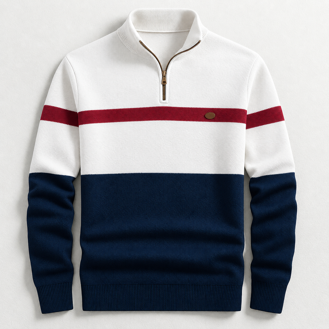 Herren Strickpullover zum Layern für Herbst in Marineblau Weiß