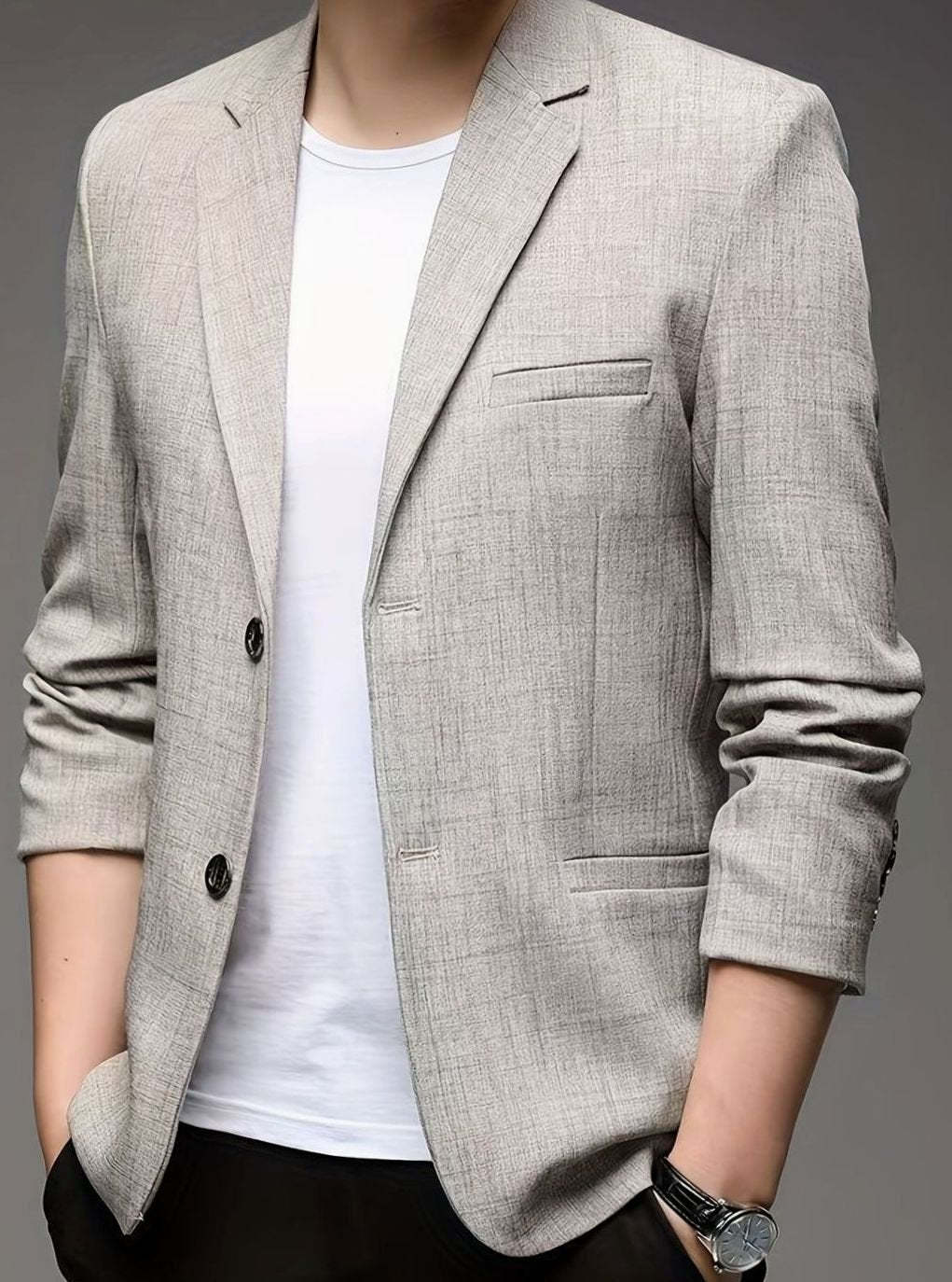 Herren Strukturierte Blazer-Jacke mit Revers-Kragen (6)