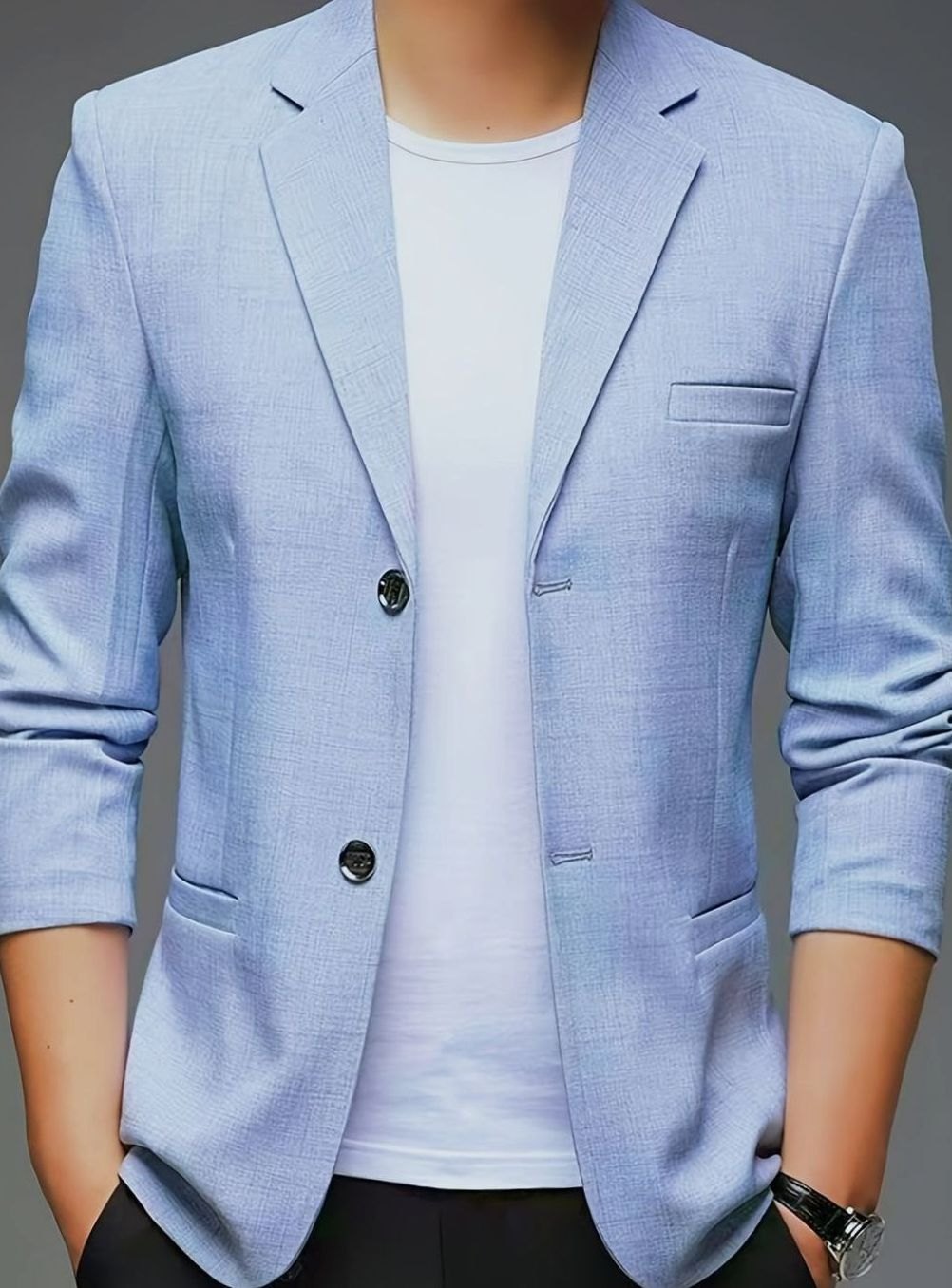 Herren Strukturierte Blazer-Jacke mit Revers-Kragen in Blau