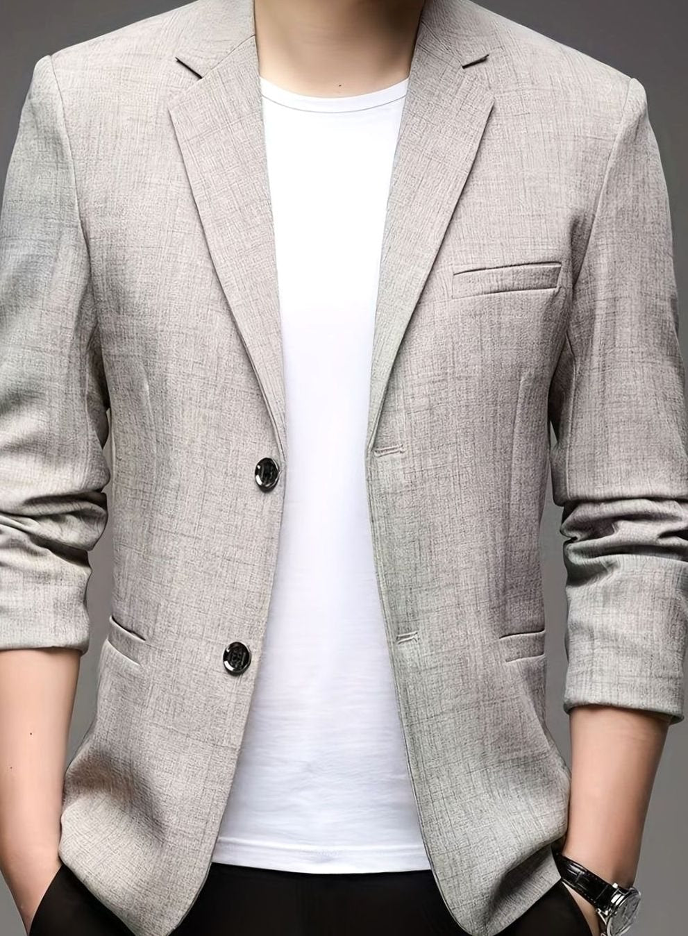 Herren Strukturierte Blazer-Jacke mit Revers-Kragen in Grau