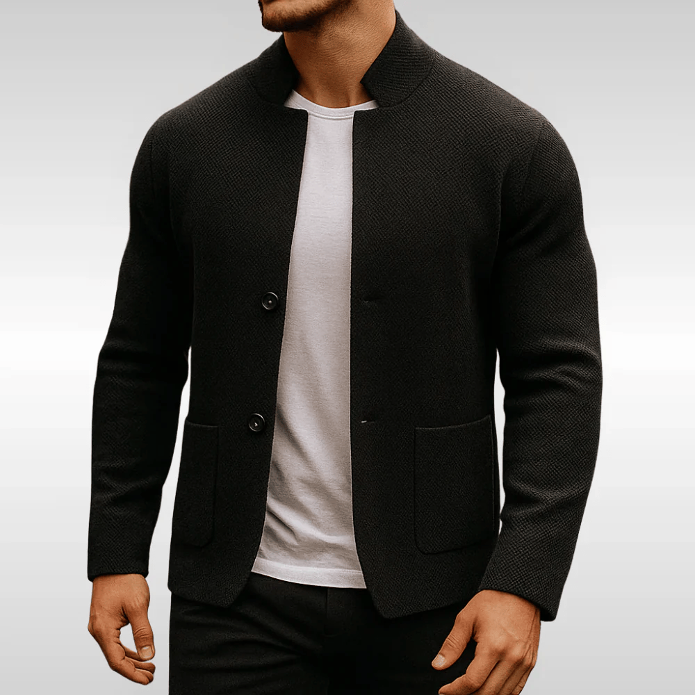 Herren Strukturierte Strickjacke im Herbst in Schwarz
