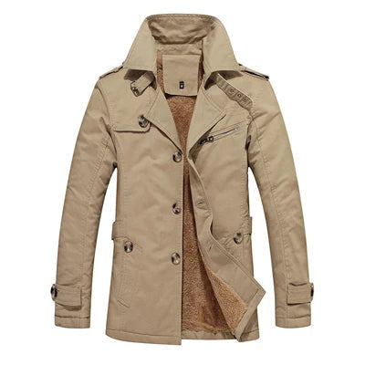 Herren Trench-Jacke gepolstert klassischer Schnitt in Khaki