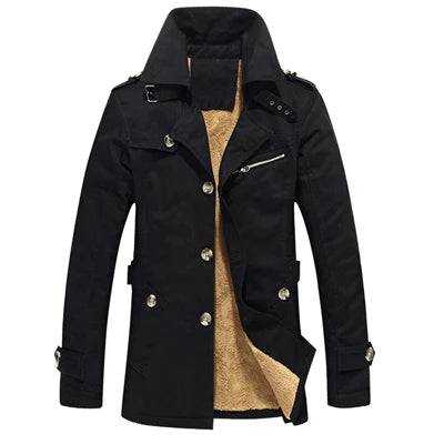 Herren Trench-Jacke gepolstert klassischer Schnitt in Schwarz