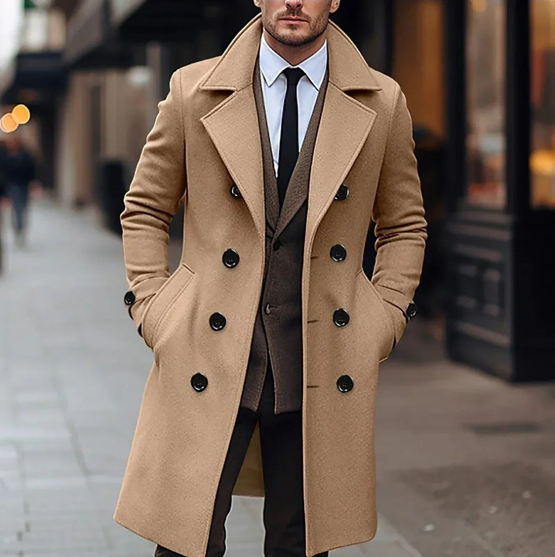 Herren Trench Mantel Gefüttert Langschnitt in Khaki