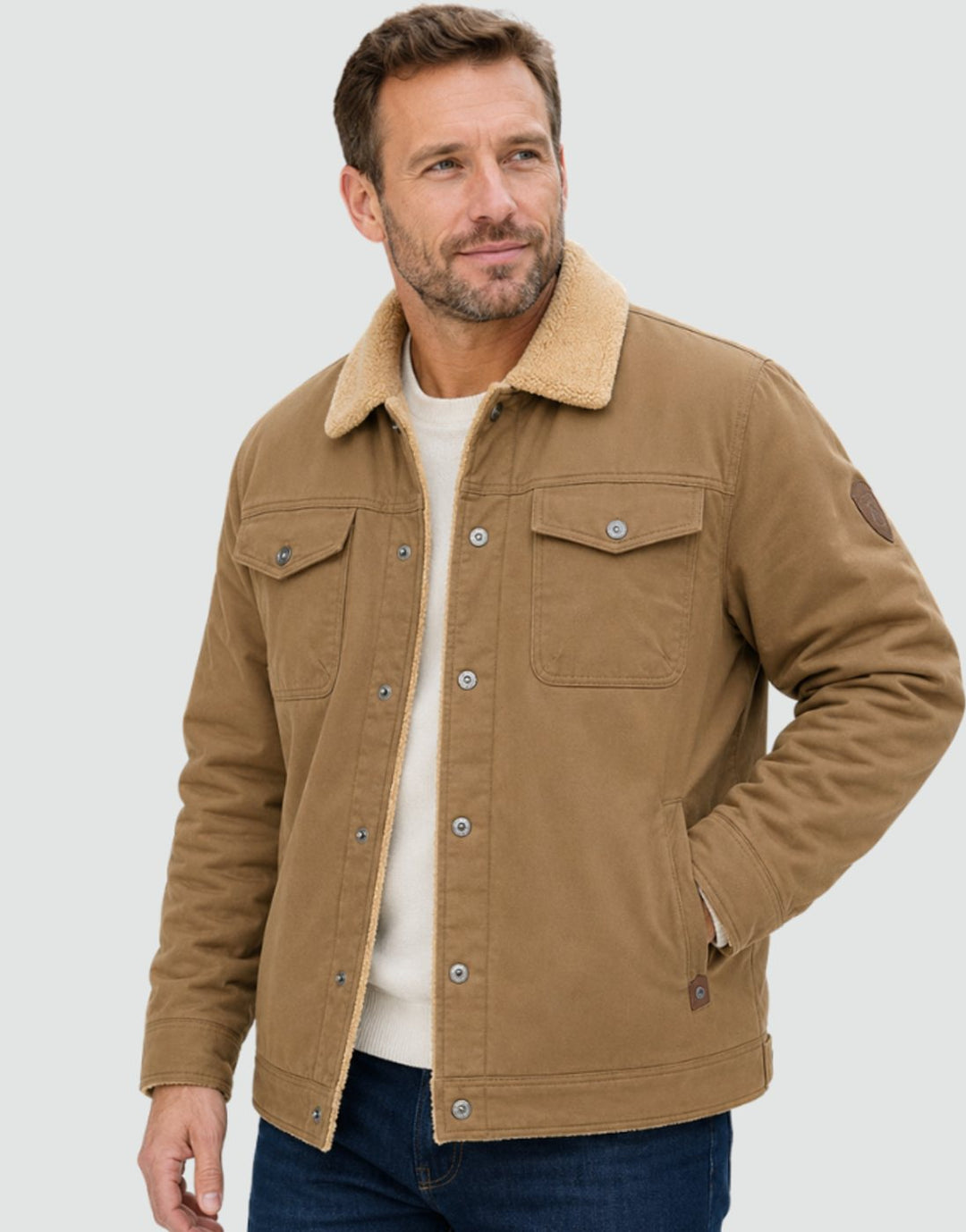 Herren Übergangsjacke aus Canvas mit Sherpa-Fütterung (3)