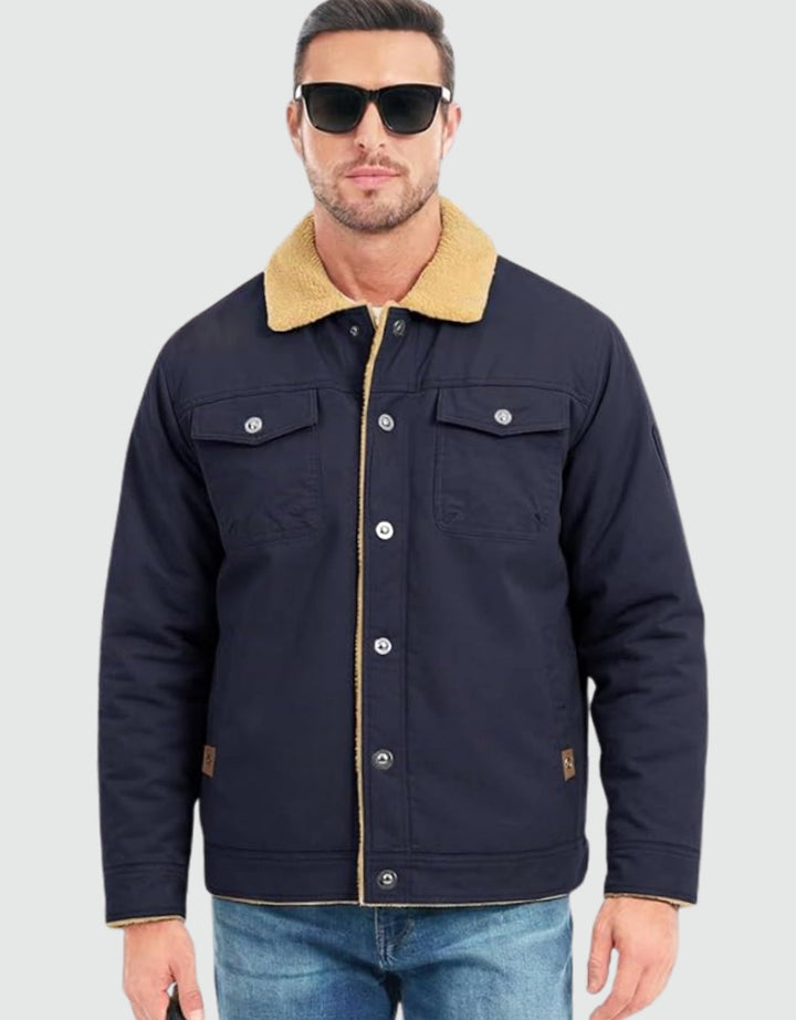 Herren Übergangsjacke aus Canvas mit Sherpa-Fütterung in Blau