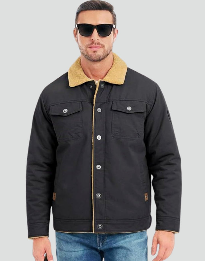 Herren Übergangsjacke aus Canvas mit Sherpa-Fütterung in Grau
