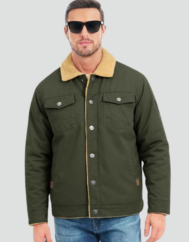 Herren Übergangsjacke aus Canvas mit Sherpa-Fütterung in Grün