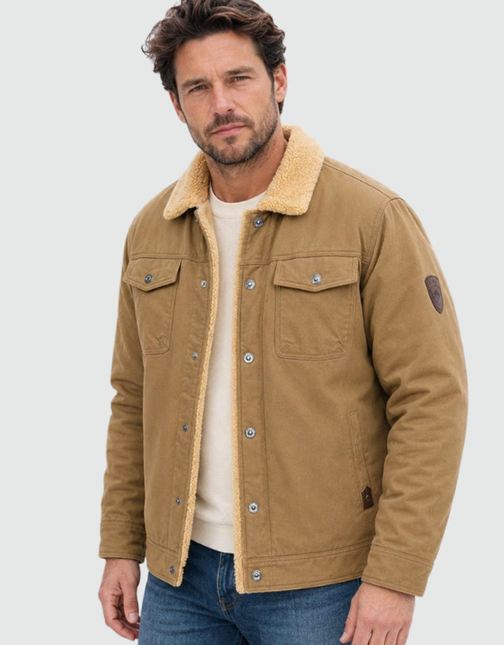 Herren Übergangsjacke aus Canvas mit Sherpa-Fütterung in Khaki