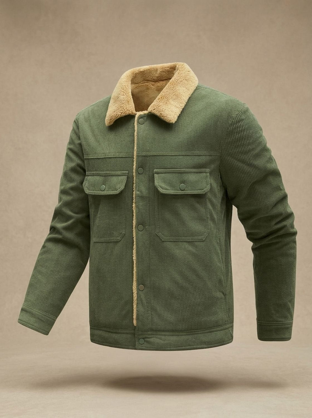 Herren Übergangsjacke aus Cord mit Sherpa-Futter in Olive Green (Military Green)