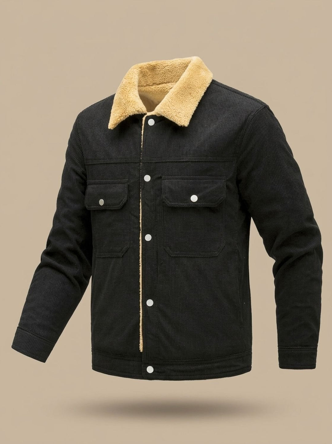 Herren Übergangsjacke aus Cord mit Sherpa-Futter in Schwarz