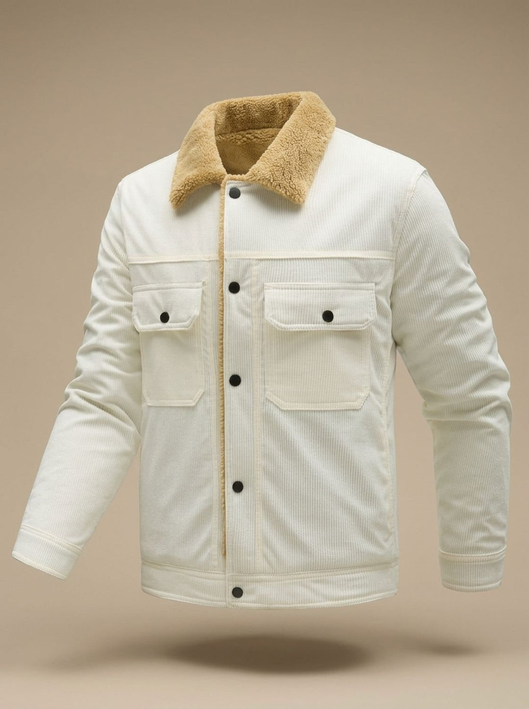 Herren Übergangsjacke aus Cord mit Sherpa-Futter in Weiß
