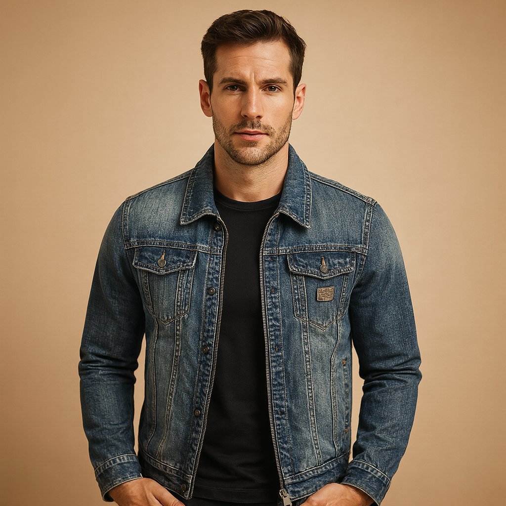 Herren Übergangsjacke aus Denim, klassisch und vielseitig in Dunkelblau