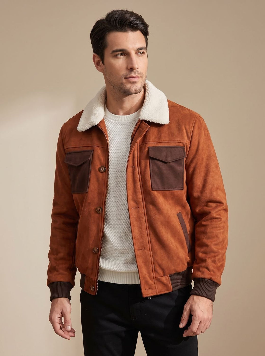 Herren Übergangsjacke aus Vintage-Wildleder mit Sherpa-Kragen