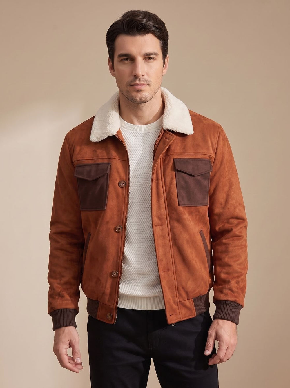 Herren Übergangsjacke aus Vintage-Wildleder mit Sherpa-Kragen (2)