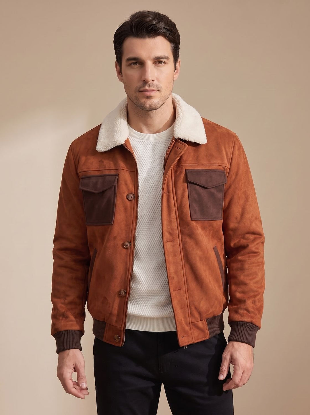 Herren Übergangsjacke aus Vintage-Wildleder mit Sherpa-Kragen (2)