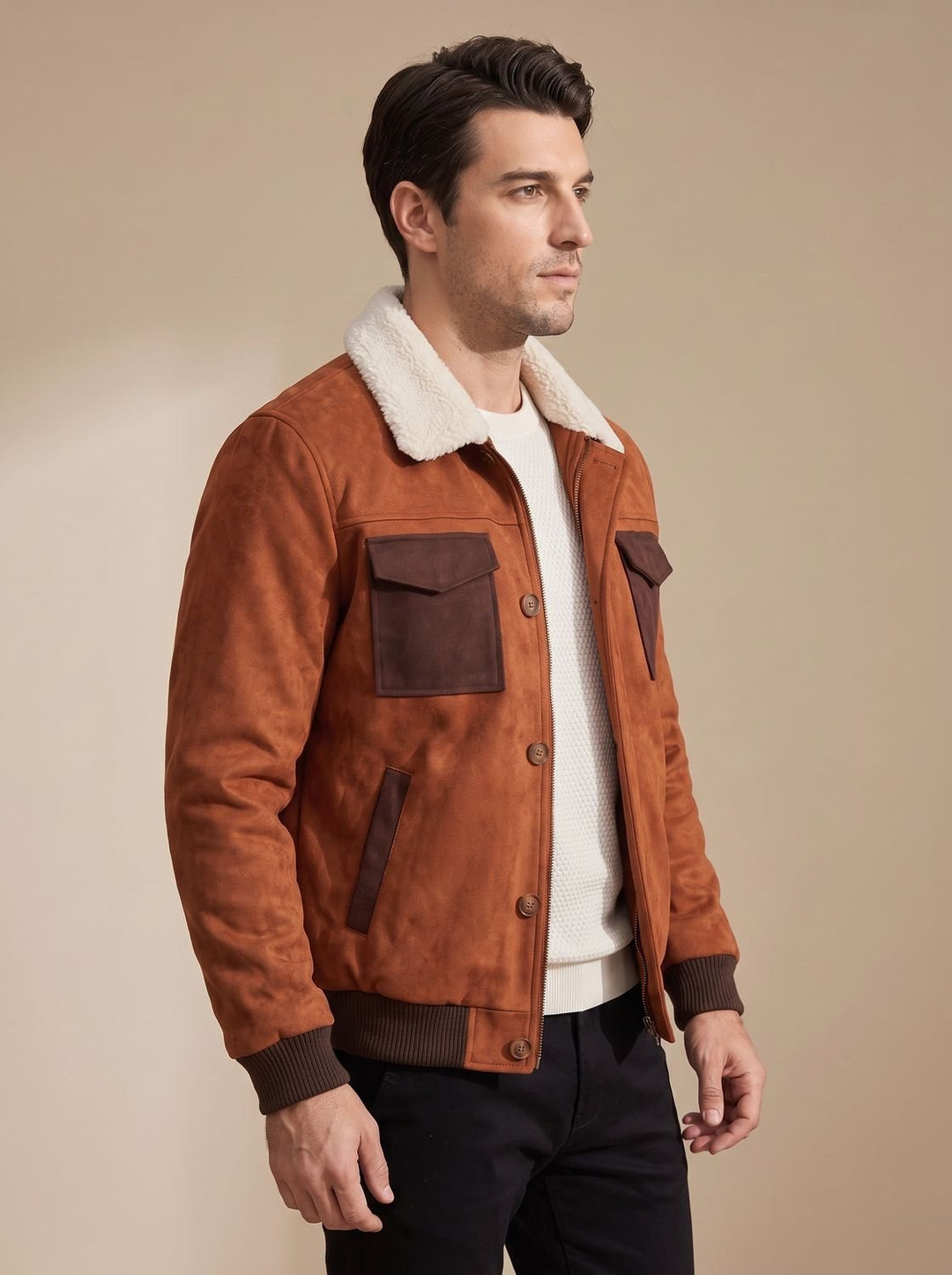 Herren Übergangsjacke aus Vintage-Wildleder mit Sherpa-Kragen (3)