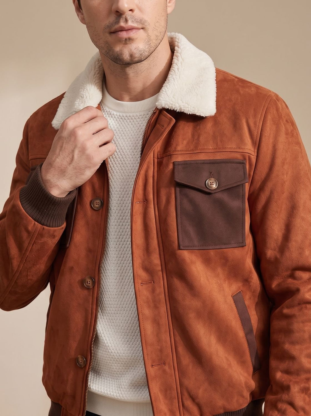 Herren Übergangsjacke aus Vintage-Wildleder mit Sherpa-Kragen (4)