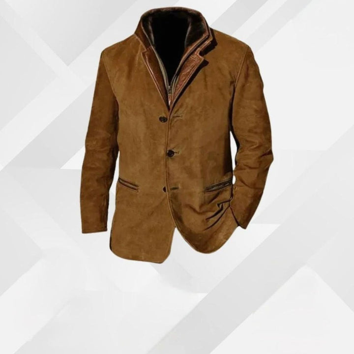 Herren Übergangsjacke aus Wildleder mit Kontrastdetails in Braun