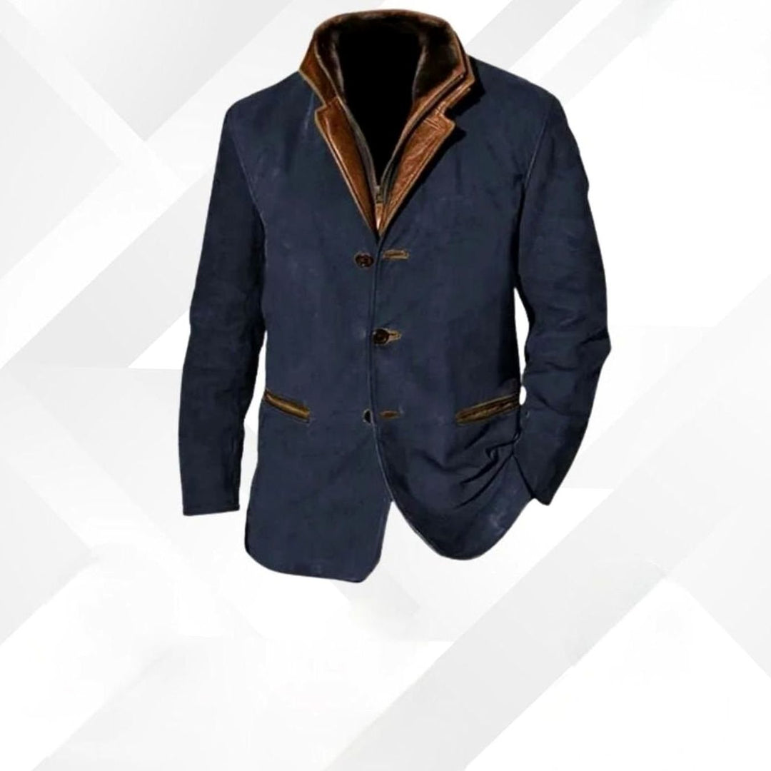 Herren Übergangsjacke aus Wildleder mit Kontrastdetails in Dunkelblau