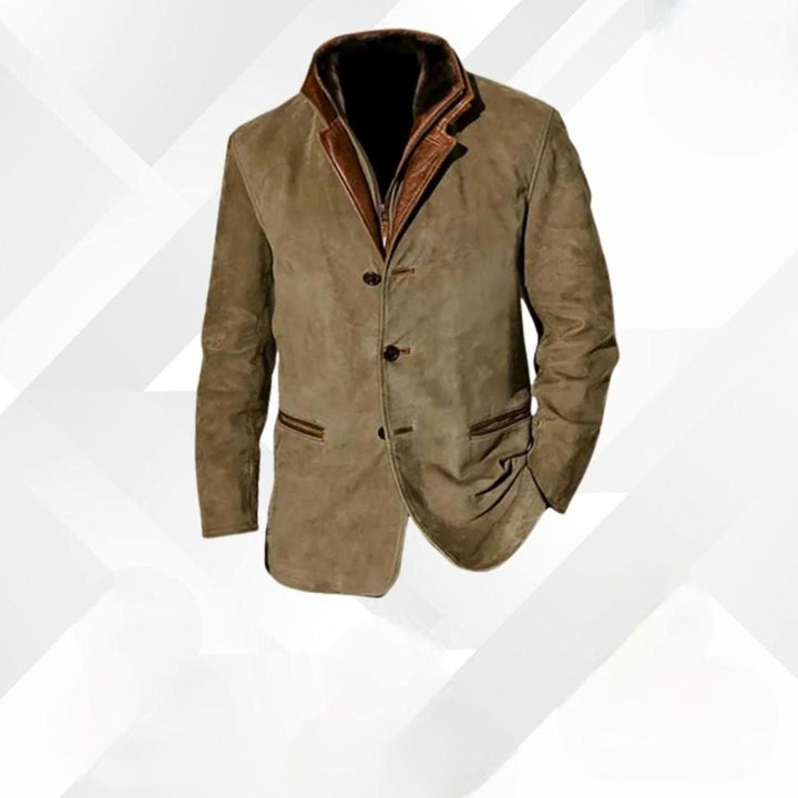 Herren Übergangsjacke aus Wildleder mit Kontrastdetails in Khaki