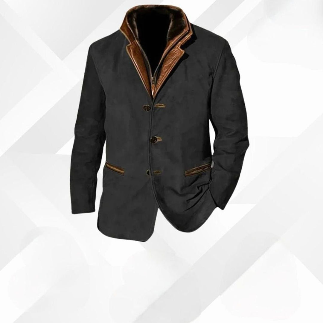 Herren Übergangsjacke aus Wildleder mit Kontrastdetails in Schwarz