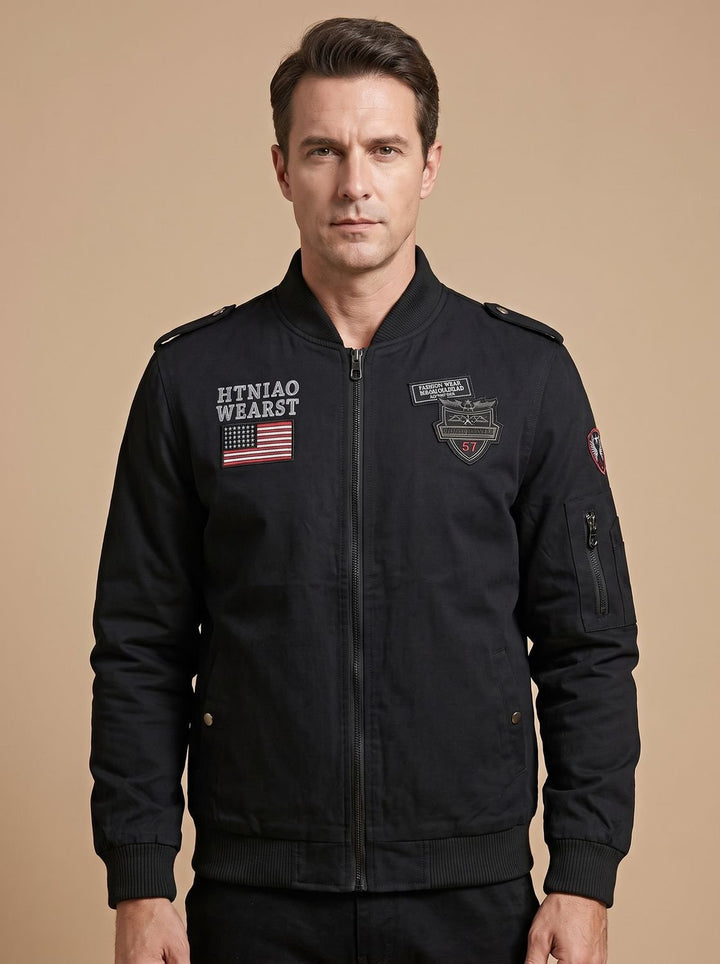 Herren Übergangsjacke im Bomber-Schnitt mit Military-Patches
