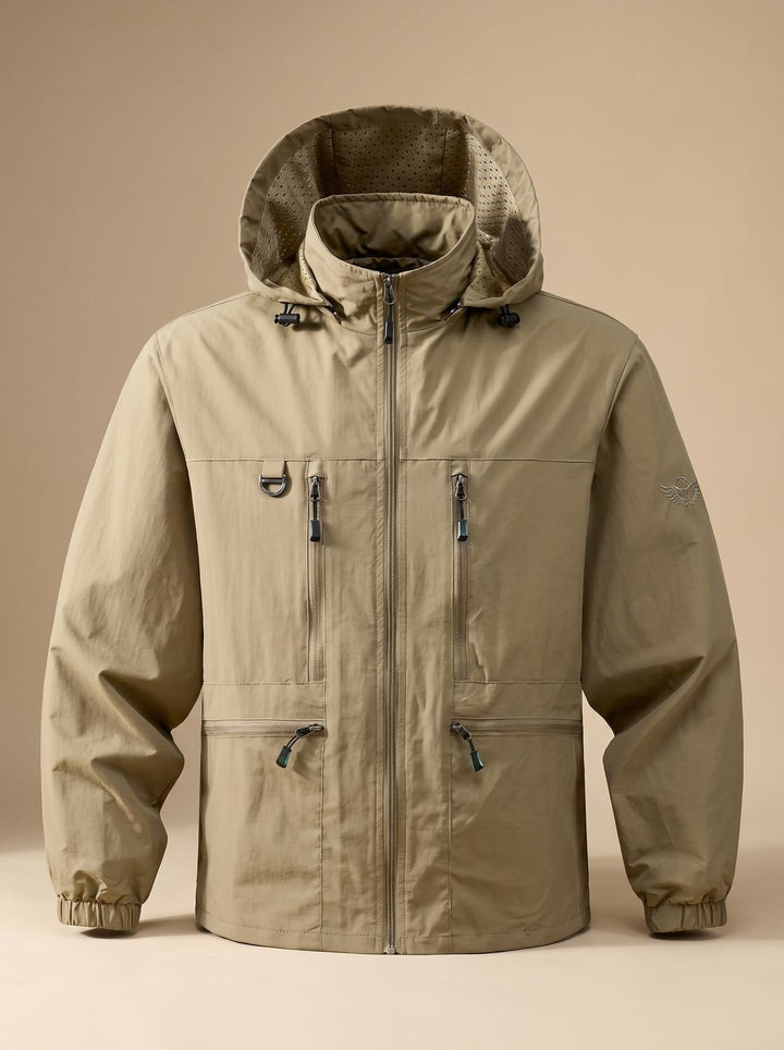 Herren Übergangsjacke mit Kapuze für variables Wetter in Khaki