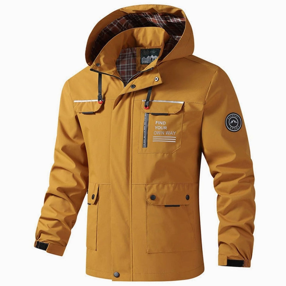 Herren Übergangsjacke mit Kapuze für Wanderungen in Mosterdgeel