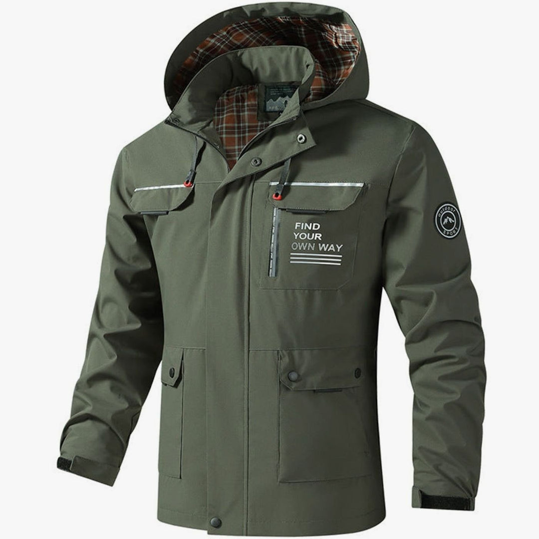 Herren Übergangsjacke mit Kapuze für Wanderungen in Olijfgroen