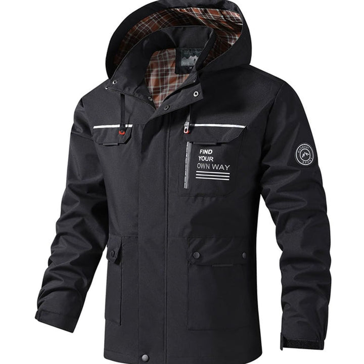 Herren Übergangsjacke mit Kapuze für Wanderungen in Schwarz
