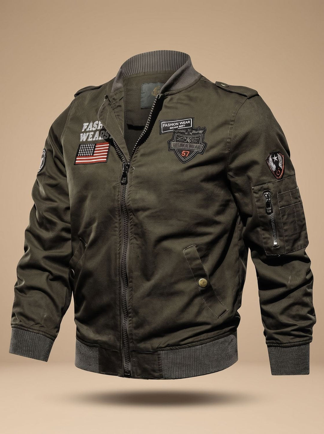 Herren Übergangsjacke mit Reißverschluss im Casual-Stil in Grün