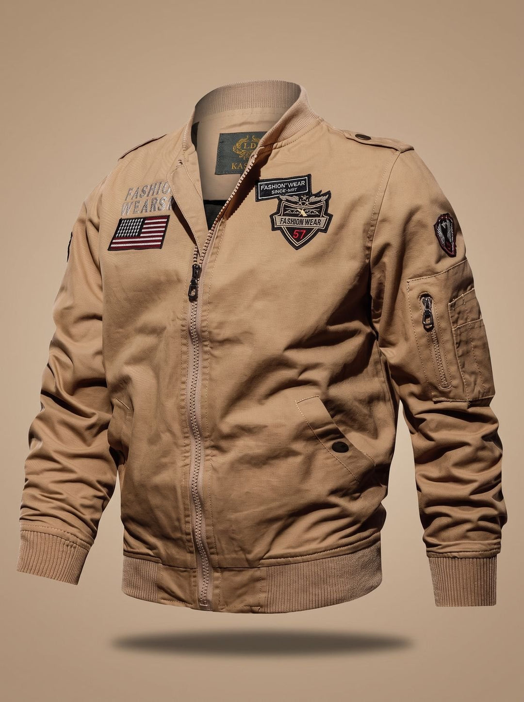 Herren Übergangsjacke mit Reißverschluss im Casual-Stil in Khaki