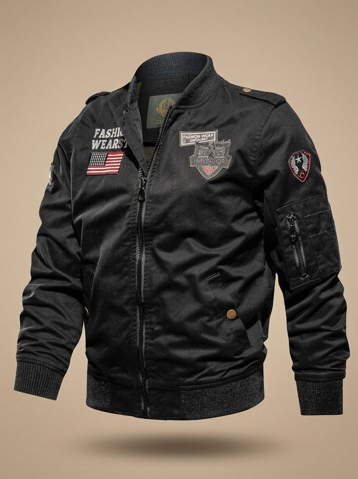 Herren Übergangsjacke mit Reißverschluss im Casual-Stil in Schwarz