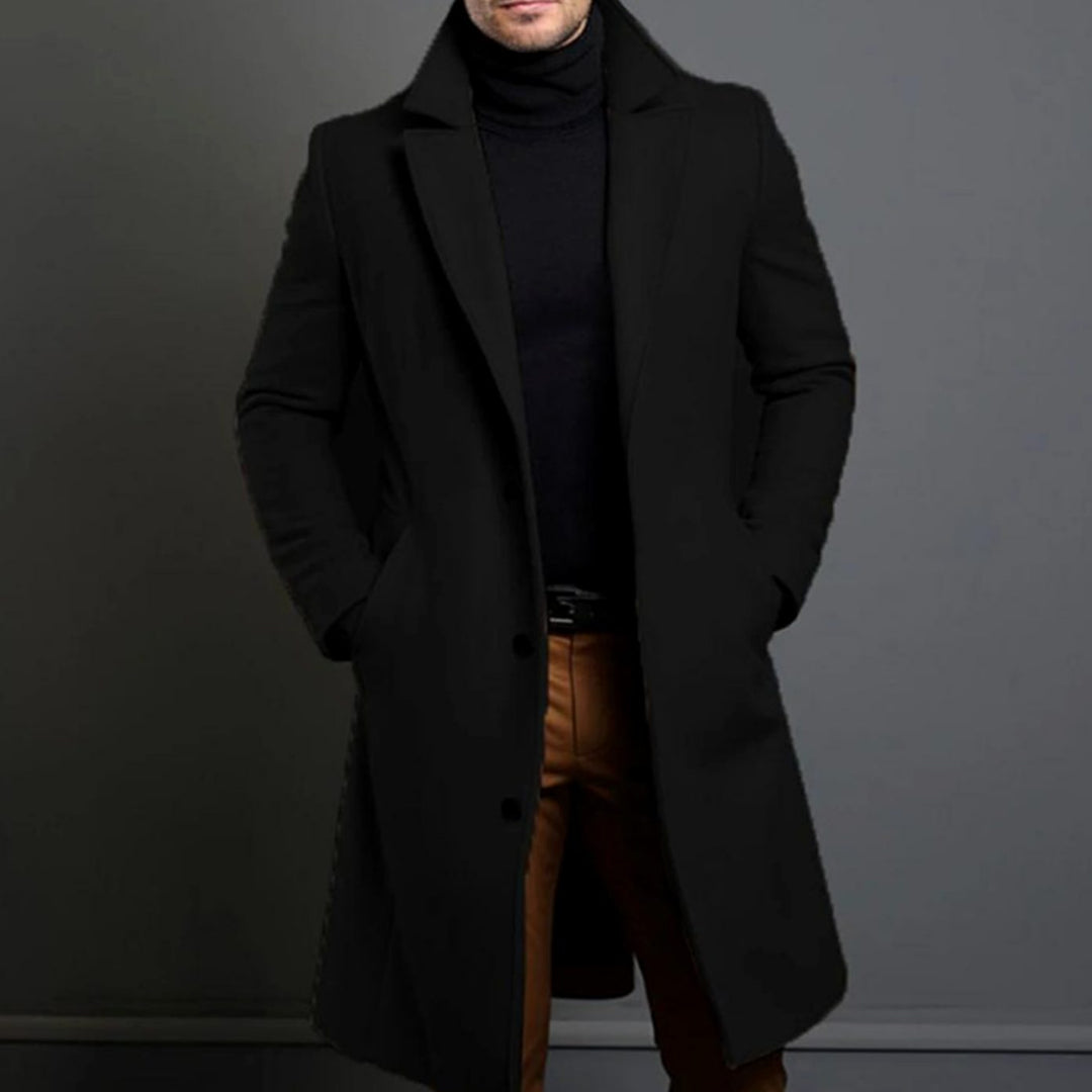 Herren Übergangsjacke Wolle Slim-Fit für Büro und Freizeit in Schwarz