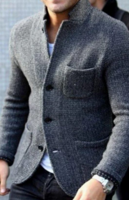 Herren Übergangsjacke Wollmischung Stehkragen Business-Casual in Grau