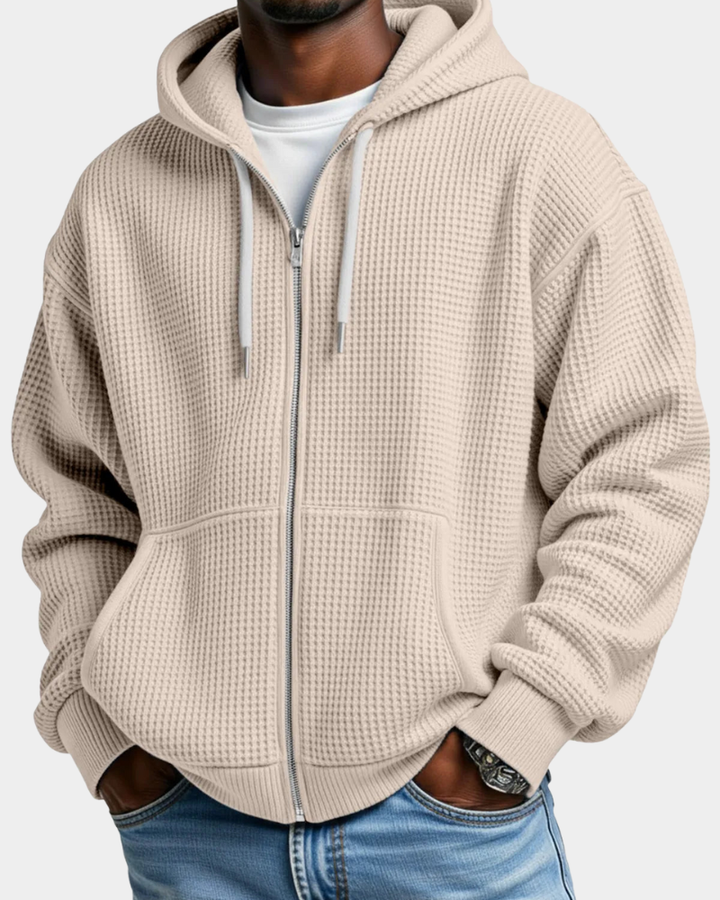 Herren Waffelstrick Rucksack-Hoodie mit Reißverschluss in Beige