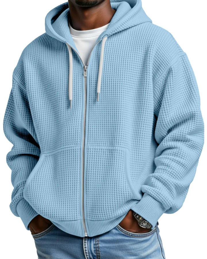 Herren Waffelstrick Rucksack-Hoodie mit Reißverschluss in Blau