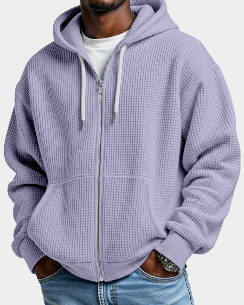 Herren Waffelstrick Rucksack-Hoodie mit Reißverschluss in Lila
