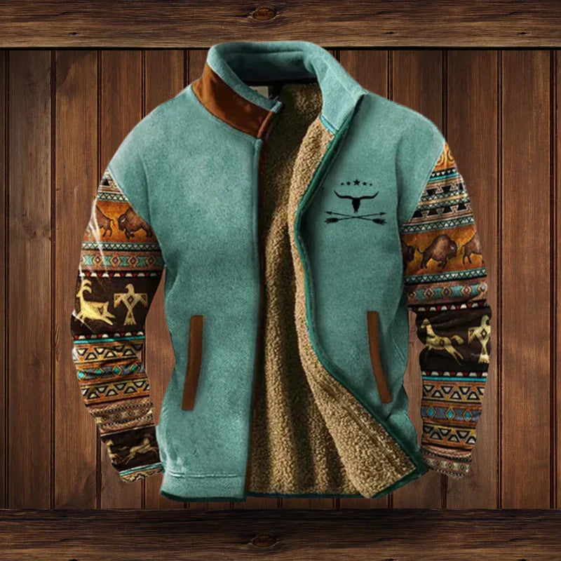 Herren Warme Fleece-Weste für Herbst in Blau mit Aufdruck