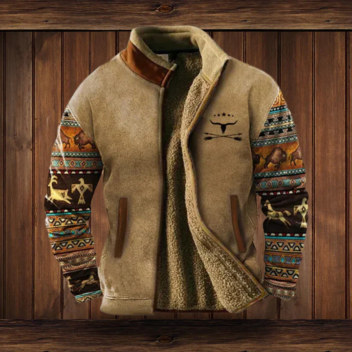 Herren Warme Fleece-Weste für Herbst in Braun mit Aufdruck