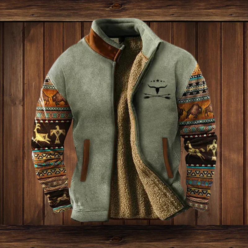 Herren Warme Fleece-Weste für Herbst in Grau mit Aufdruck